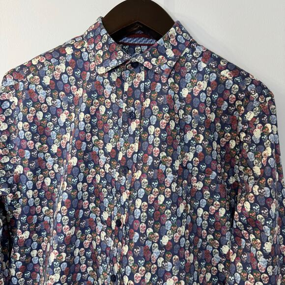 Johnston & Murphy Skull Allover Print Button Down Shirt Long Sleeve Men's Sz. S - Picture 5 of 10